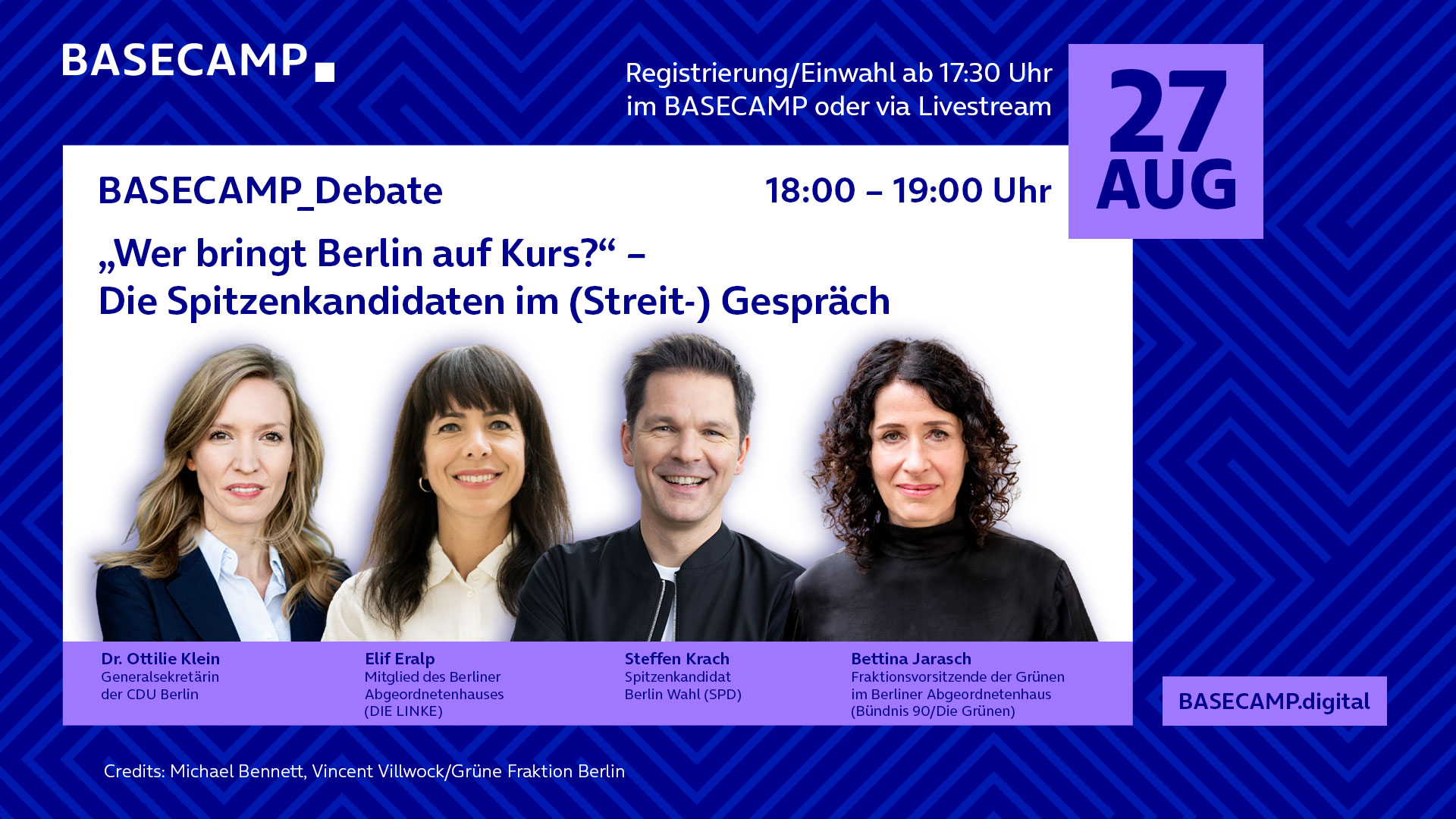 BASECAMP_Debate: „Wer bringt Berlin auf Kurs?“ – Die Spitzenkandidaten im (Streit-) Gespräch
